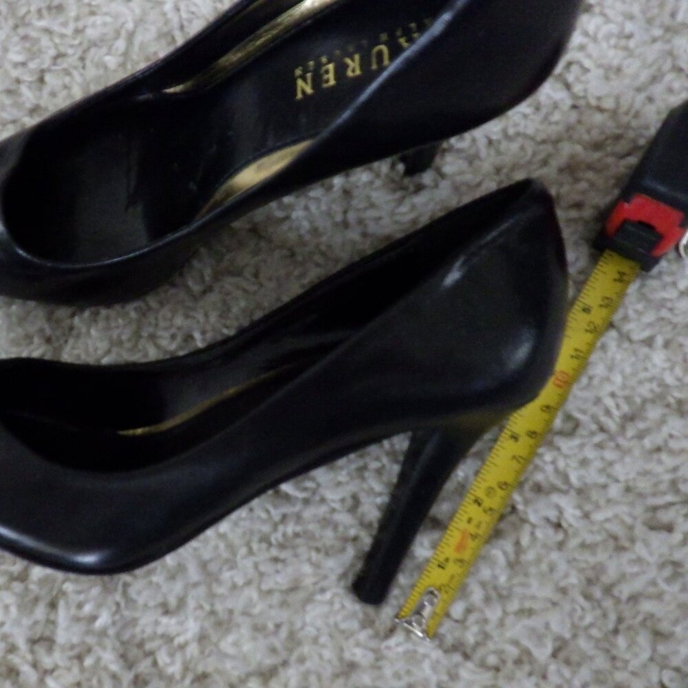 Ralph Lauren Black Leather High Heel Shoes Size 7.5 B D'orsay Heels Pre-Owned - Picture 4 of 7